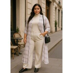 Torrid Sheer White and Lavendar Plaid Kimono‎ Duster 3X/4X